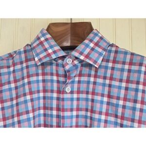 James Tattersall Shirt Mens Medium Blue Pink Plaid Long Sleeve Button Front